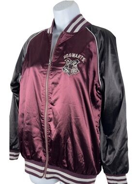 Harry Potter Hogwarts Satin Purple and Black Varsity Jacket Size L